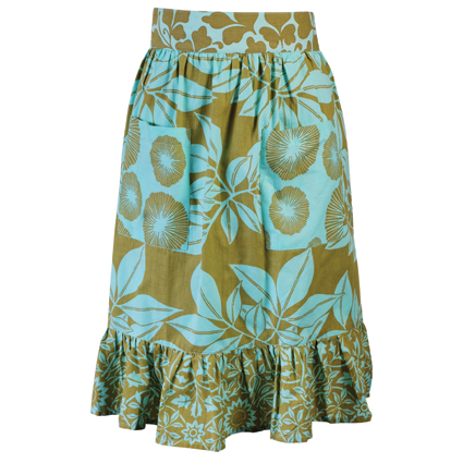 BALINESE RUFFLED TURQUOISE AND OLIVE PRINT APRON BALINESE RUFFLED TURQUOISE AND OLIVE PRINT APRON